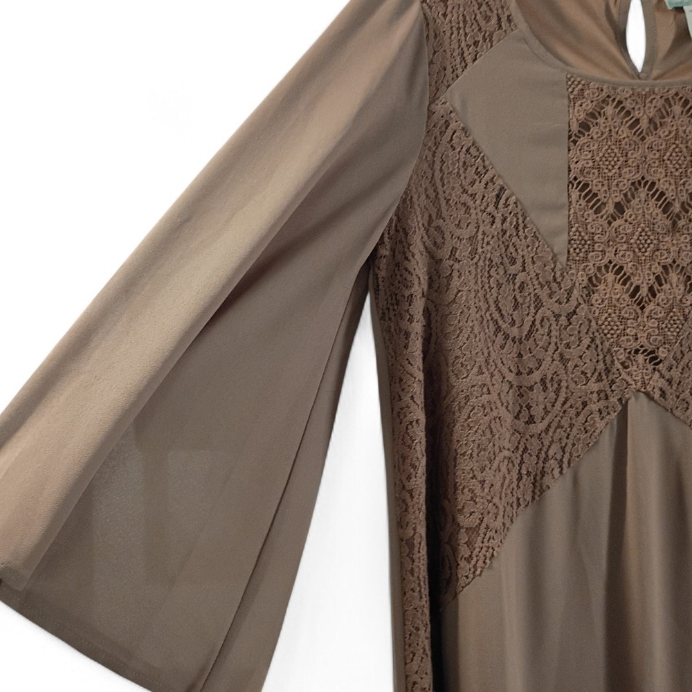 Altar'd State Tunic Is Taupe Color With Lace Embellishment Bell Sleeves Sz Small - Picture 3 of 6